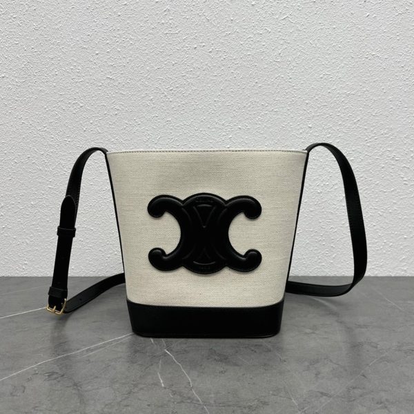 Réplique Celine Petit Bucket Cuir Triomphe en blanc textile – Image 4