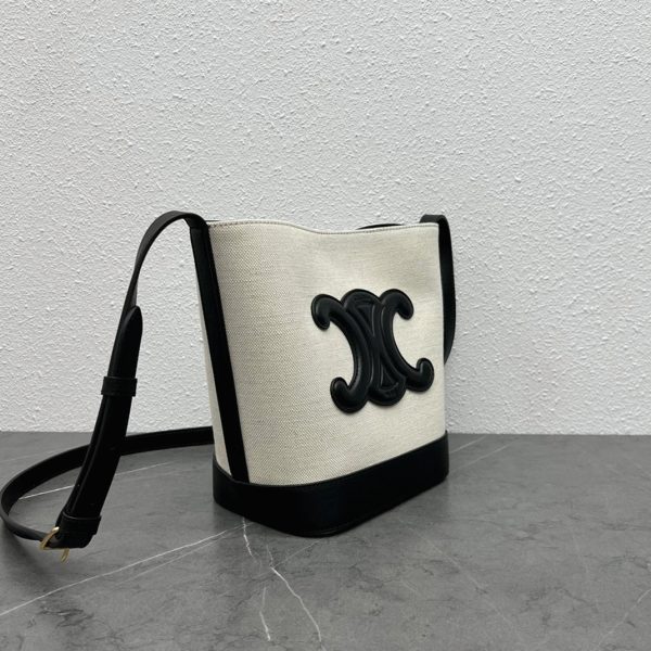 Réplique Celine Petit Bucket Cuir Triomphe en blanc textile – Image 3