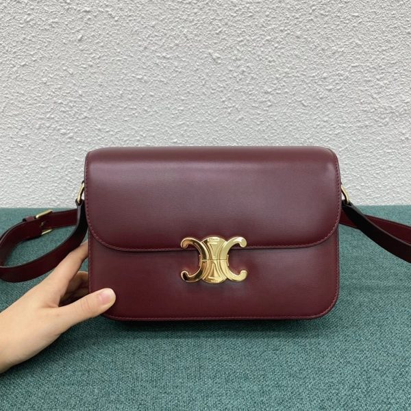 Faux Celine Triomphe Moyen Sac en bordeaux – Image 11