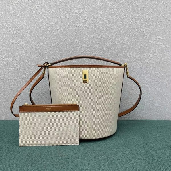 Faux Celine Bucket 16 Sac en textile et cuir de veau – Image 4