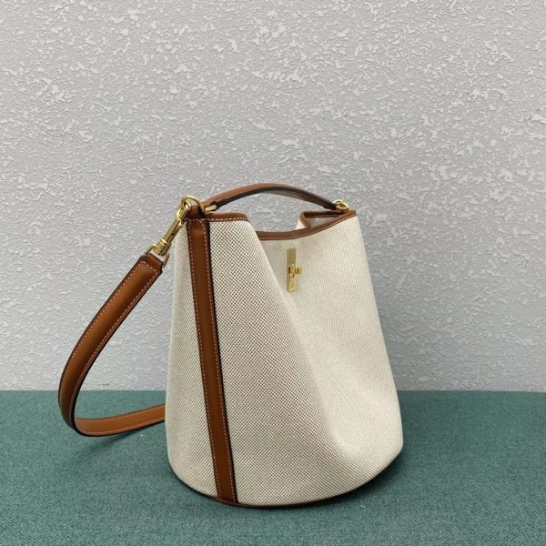 Faux Celine Bucket 16 Sac en textile et cuir de veau – Image 3