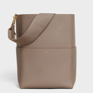 Réplique Celine Sangle Bucket Sac en taupe cuir de veau grainé