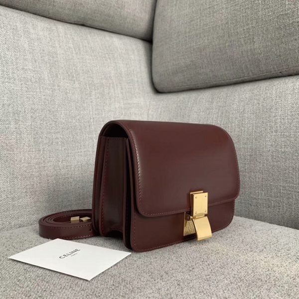 Contrefaçon Celine Classic Box Petit Sac en bordeaux – Image 7