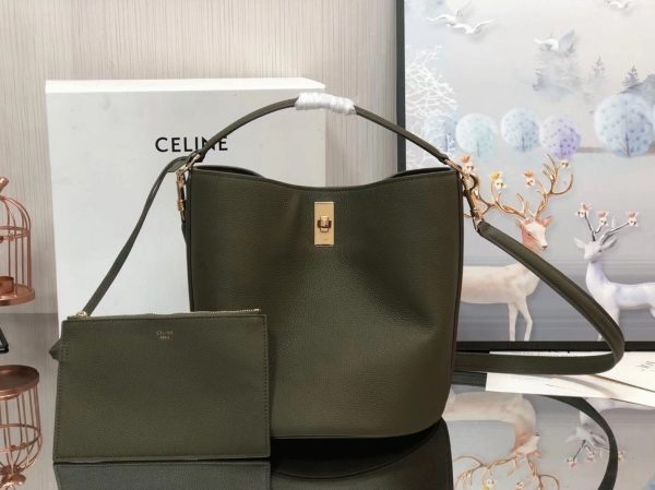 Faux Celine Bucket 16 Sac en olive foncé – Image 5