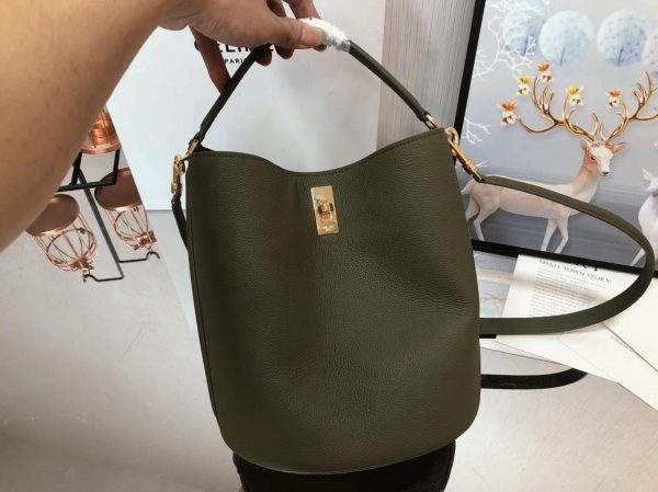 Faux Celine Bucket 16 Sac en olive foncé – Image 4
