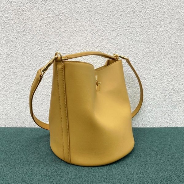 Contrefaçon Celine Bucket 16 Sac en jaune en cuir de veau souple – Image 14