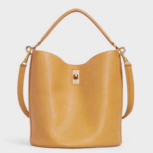 Contrefaçon Celine Bucket 16 Sac en jaune en cuir de veau souple