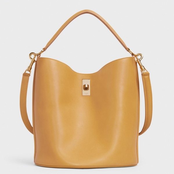 Contrefaçon Celine Bucket 16 Sac en jaune en cuir de veau souple