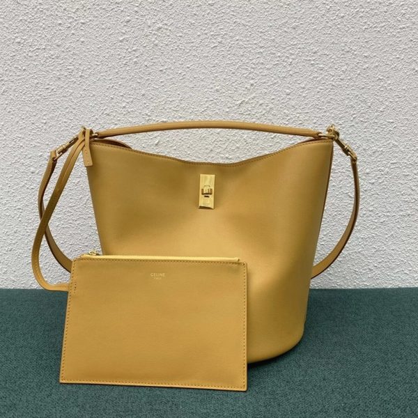 Contrefaçon Celine Bucket 16 Sac en jaune en cuir de veau souple – Image 5