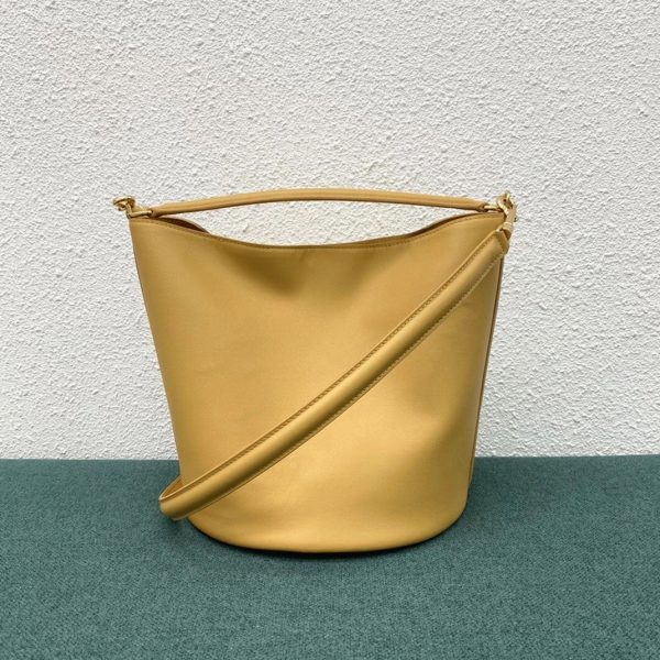 Contrefaçon Celine Bucket 16 Sac en jaune en cuir de veau souple – Image 4
