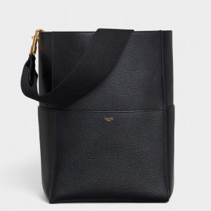 Faux Celine Sangle Bucket Sac en noir cuir de veau grainé