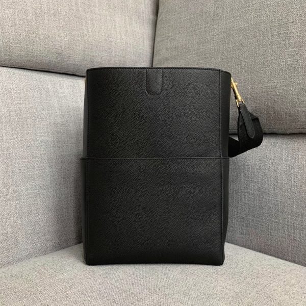 Faux Celine Sangle Bucket Sac en noir cuir de veau grainé – Image 4