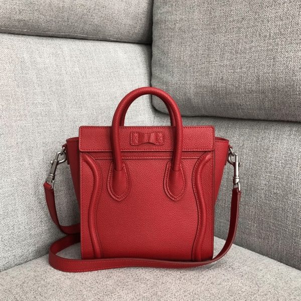 Faux Celine Nano Luggage Fourre-tout Sac en rouge – Image 8
