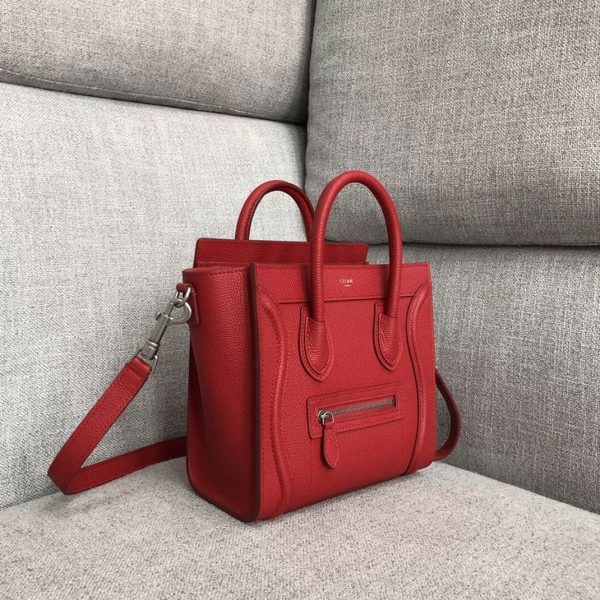 Faux Celine Nano Luggage Fourre-tout Sac en rouge – Image 7