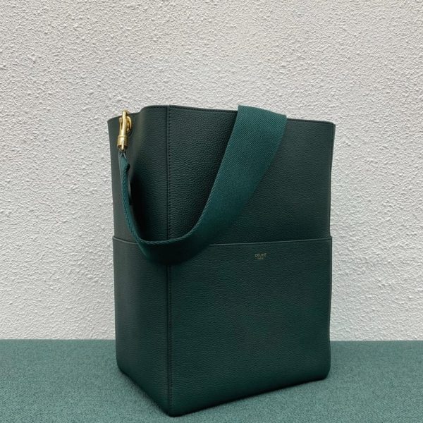 Contrefaçon Celine Sangle Bucket Sac en amazone cuir de veau grainé – Image 4