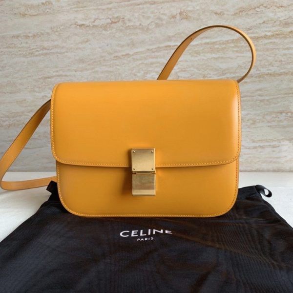 Contrefaçon Celine Classic Box Moyen Sac en jaune – Image 7