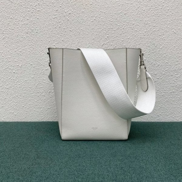 Réplique Celine Sangle Petit Bucket Sac en blanc cuir de veau – Image 5