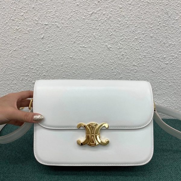 Faux Celine Triomphe Moyen Sac en blanc – Image 12