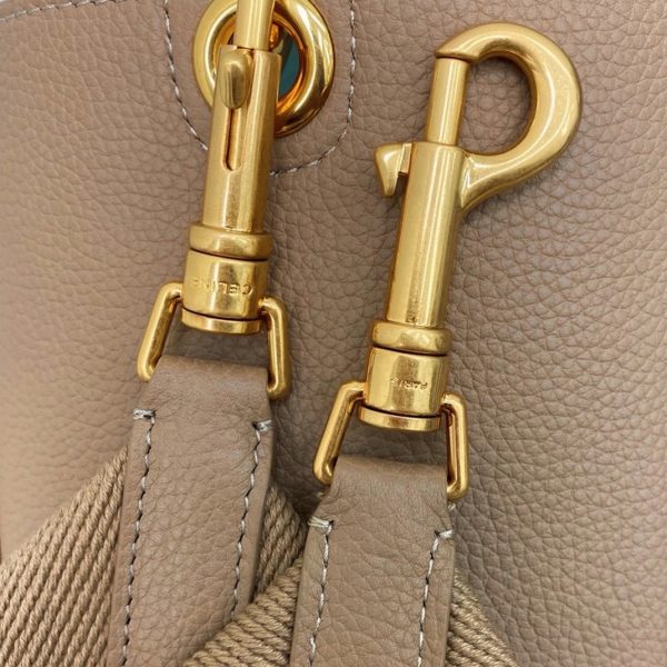 Faux Celine Sangle Petit Bucket Sac en taupe cuir de veau – Image 5
