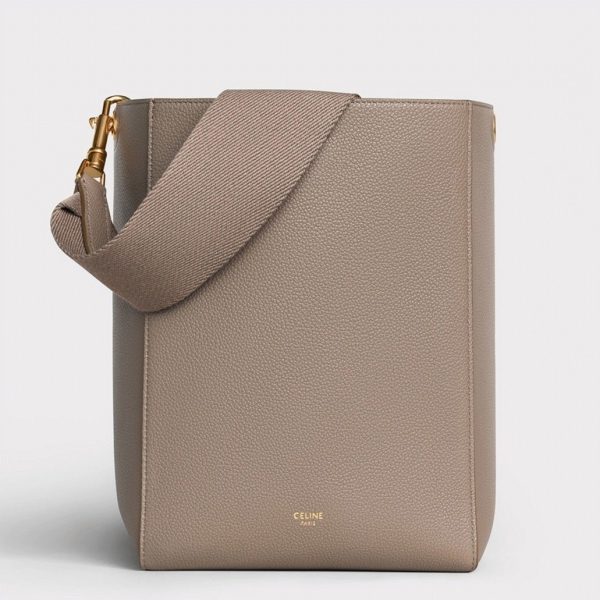Faux Celine Sangle Petit Bucket Sac en taupe cuir de veau
