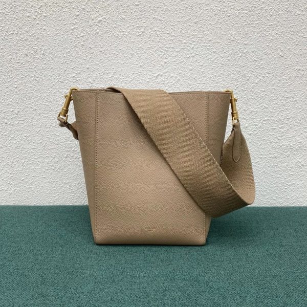 Faux Celine Sangle Petit Bucket Sac en taupe cuir de veau – Image 4