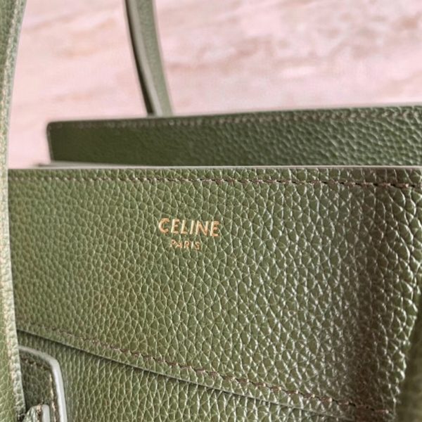 Contrefaçon Celine Micro Luggage Fourre-tout Sac en vert kaki – Image 7