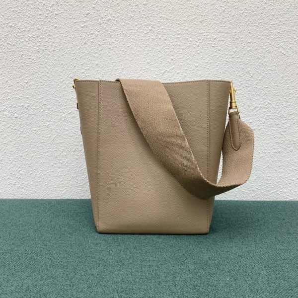 Faux Celine Sangle Petit Bucket Sac en taupe cuir de veau – Image 2