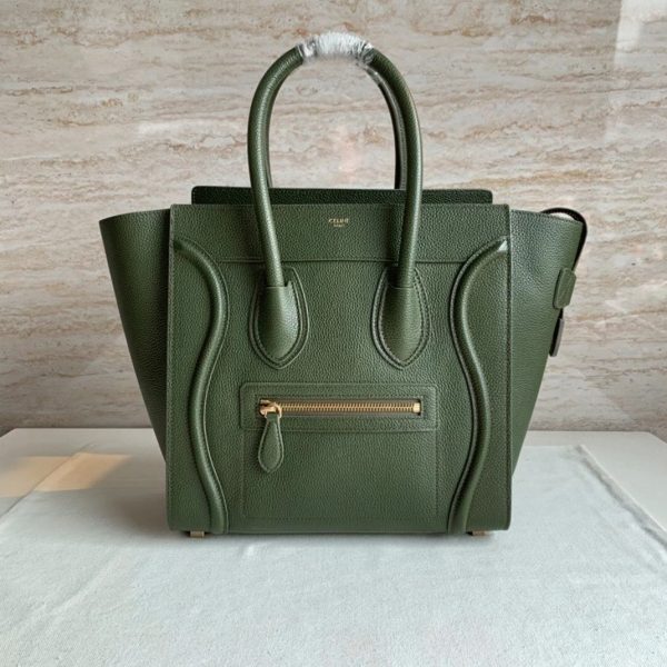 Contrefaçon Celine Micro Luggage Fourre-tout Sac en vert kaki – Image 5