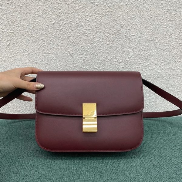 Contrefaçon Celine Classic Box Moyen Sac en bordeaux – Image 7