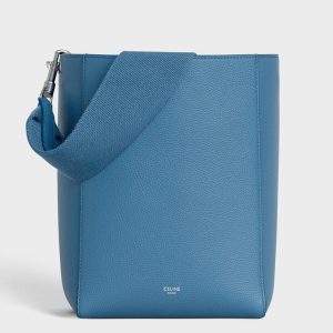Contrefaçon Celine Sangle Petit Bucket Sac en bleu ardoise cuir de veau
