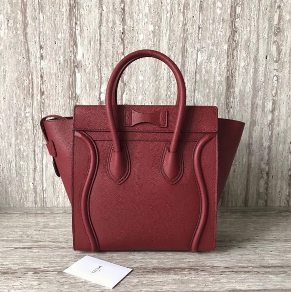 Contrefaçon Celine Micro Luggage Fourre-tout Sac en rouge foncé – Image 7