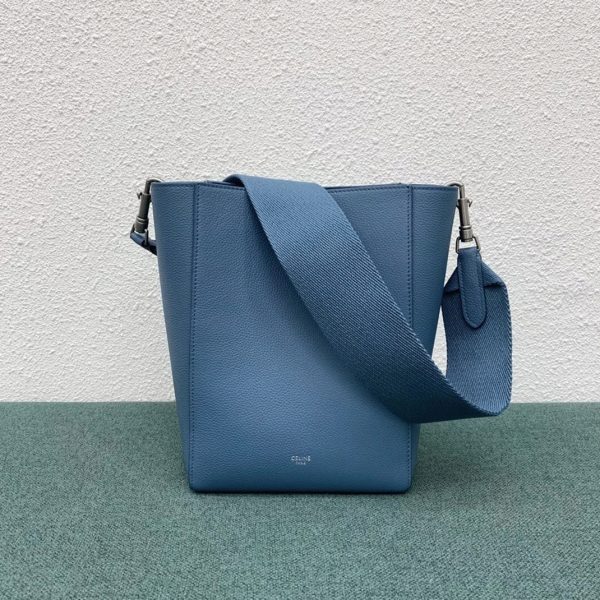 Contrefaçon Celine Sangle Petit Bucket Sac en bleu ardoise cuir de veau – Image 3