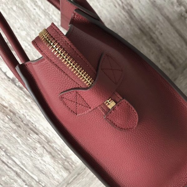 Contrefaçon Celine Micro Luggage Fourre-tout Sac en rouge foncé – Image 3