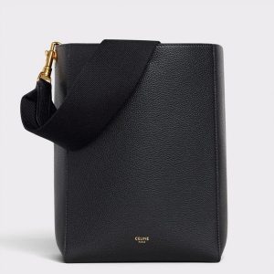 Réplique Celine Sangle Petit Bucket Sac en noir cuir de veau