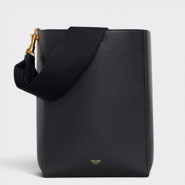 Réplique Celine Sangle Petit Bucket Sac en noir cuir de veau