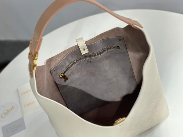 Fausse Chloe Sac Hobo Marcie en cuir grainé blanc – Image 9