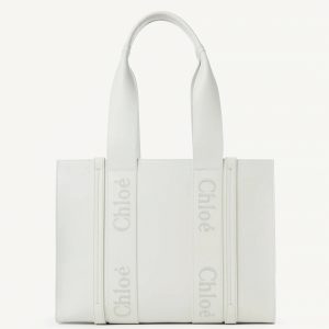 Réplique Chloe Sac Cabas Woody Moyen en cuir de veau blanc