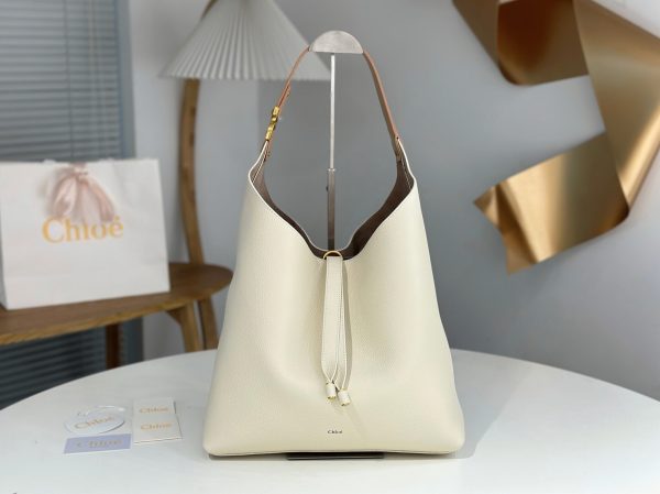 Fausse Chloe Sac Hobo Marcie en cuir grainé blanc – Image 5