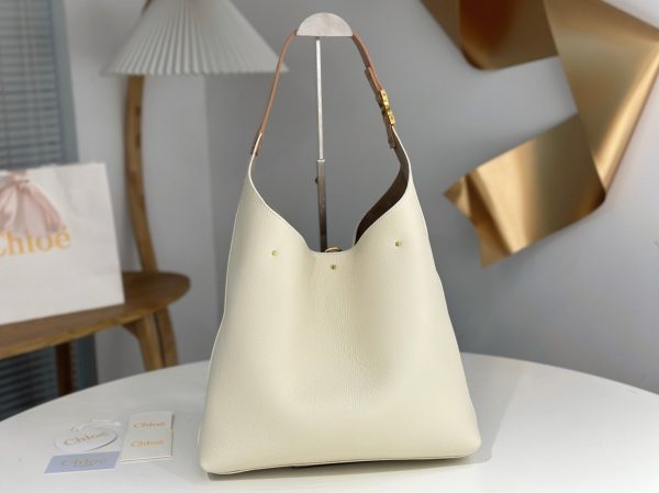 Fausse Chloe Sac Hobo Marcie en cuir grainé blanc – Image 4
