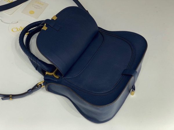 Réplique Chloe Marcie Petit Sac Double Porté en cuir grainé bleu – Image 5