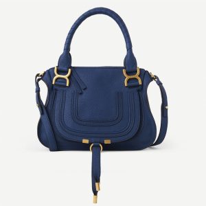 Réplique Chloe Marcie Petit Sac Double Porté en cuir grainé bleu