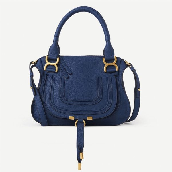 Réplique Chloe Marcie Petit Sac Double Porté en cuir grainé bleu