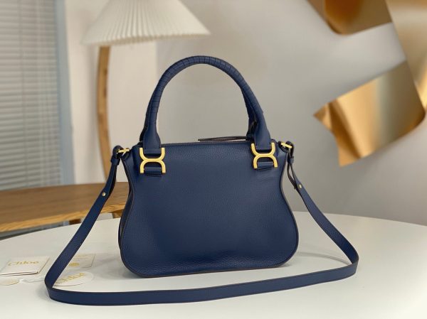 Réplique Chloe Marcie Petit Sac Double Porté en cuir grainé bleu – Image 4