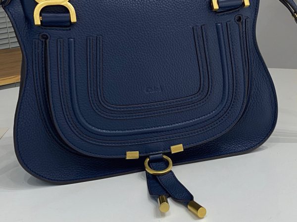 Réplique Chloe Marcie Petit Sac Double Porté en cuir grainé bleu – Image 2