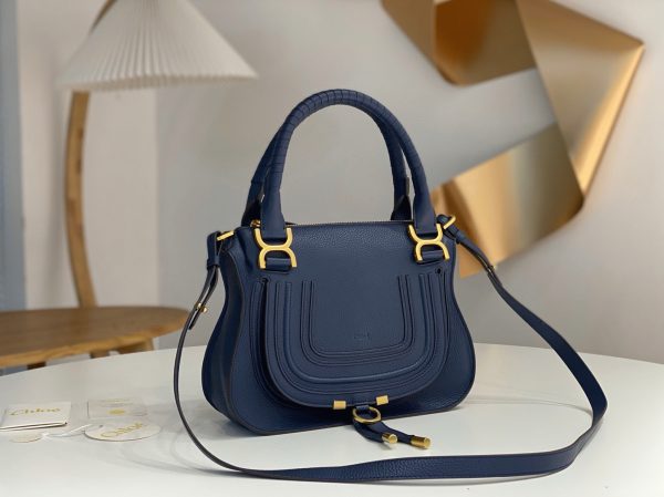 Réplique Chloe Marcie Petit Sac Double Porté en cuir grainé bleu – Image 9