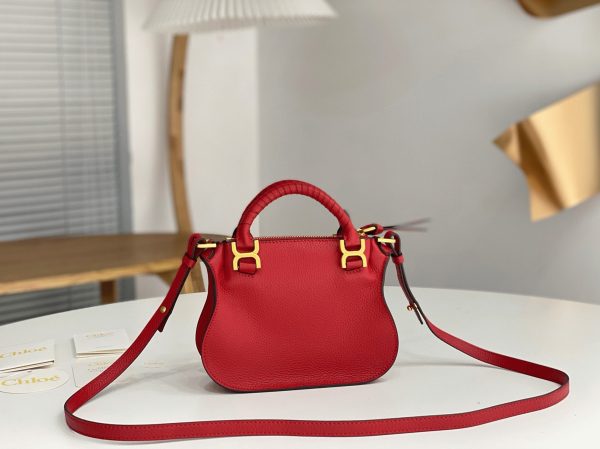 Contrefaçon Chloe Marcie Mini Sac Double Porté en cuir grainé rouge – Image 9