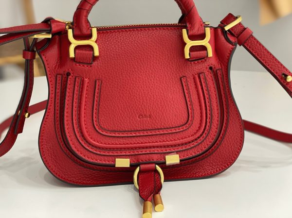 Contrefaçon Chloe Marcie Mini Sac Double Porté en cuir grainé rouge – Image 5