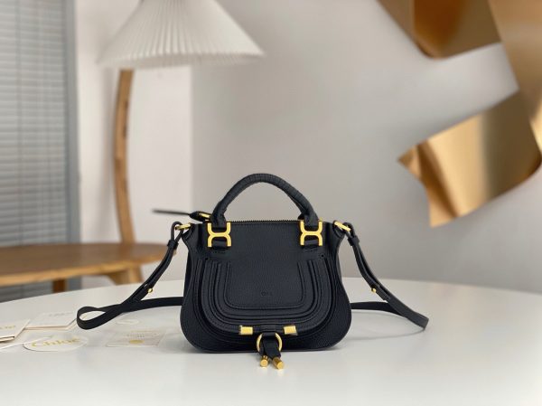 Contrefaçon Chloe Marcie Mini Sac Double Porté en cuir grainé noir – Image 7