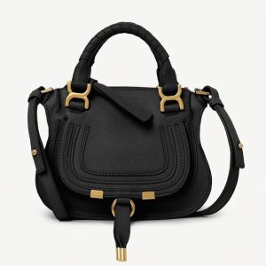 Contrefaçon Chloe Marcie Mini Sac Double Porté en cuir grainé noir
