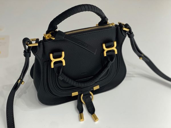 Contrefaçon Chloe Marcie Mini Sac Double Porté en cuir grainé noir – Image 3
